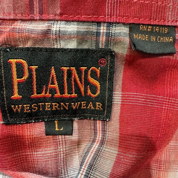Plains Western Wear Long-Sleeve Red Plaid Size Large with Pearl Snaps - Picture 3 of 4